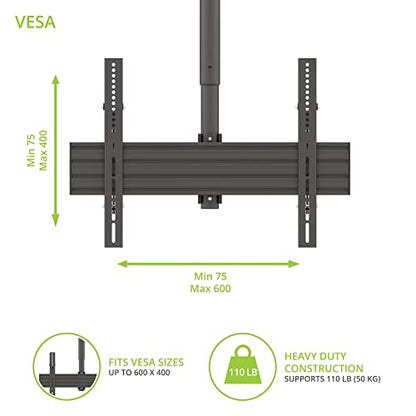 Kanto CM600SG Stainless Steel Outdoor Ceiling TV Mount for Most 37" - 70" TVs - Supports TVs up to 110lbs - Can Extend up to 66.3” in 2" increments - 360˚ Rotation - Max VESA 600x400 - style: Outdoor - For 37" to 70" TVs - Black