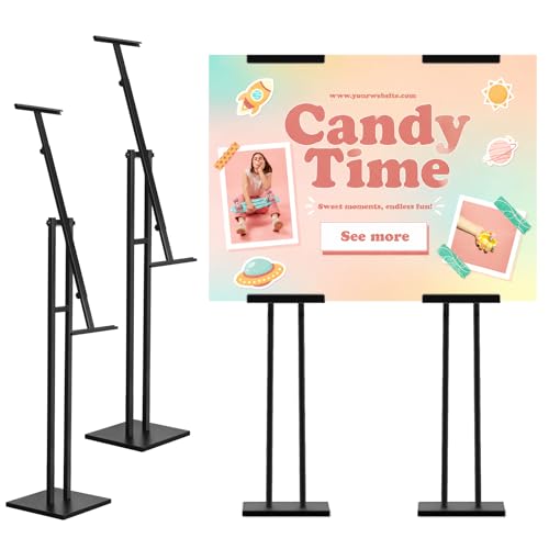 Poster Stand, Heavy Duty Adjustable Sign Holder Stand Height Up to 60 Inches and 180° Rotation Poster Holder for Board & Foam 2PC