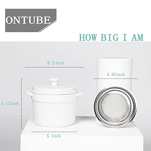 ONTUBE Ceramic Bacon Grease Container Keeper with Strainer 17oz, White - color: White