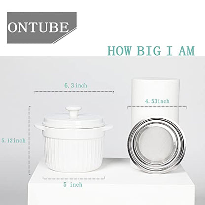 ONTUBE Ceramic Bacon Grease Container Keeper with Strainer 17oz, White - color: White
