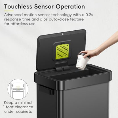 EKO Deluxe Mirage-T 50 Liter / 13.2 Gallon Touchless Rectangular Motion Sensor Trash Can or Recycling Bin, Matte Black Stainless Steel Finish - size: Deluxe Mirage-T 50 liter - Matte Black