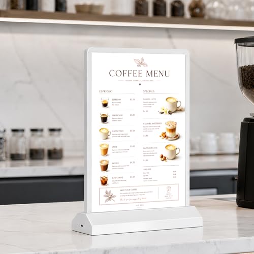 A4 LED Desktop Light Box, Adjustable Brightness USB Charging Backlit Menu Sign for Bar Restaurant Wedding