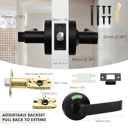 Malimali Vacant Occupied Bathroom Door Handle, Commercial Door Handle Locks - color: Matte Black