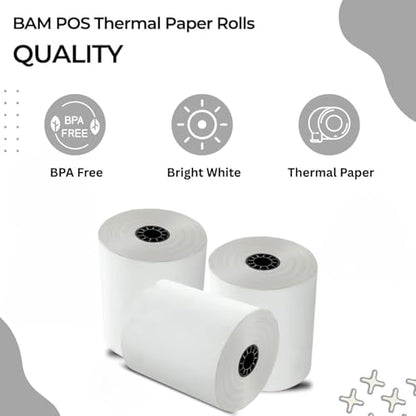 BAM POS 3 1/8” x 230’ Thermal Receipt Paper Rolls - BPA Free - Credit Card Paper - Point of Sale Cash Registers - 30 Rolls Per Case - size: 30 rolls