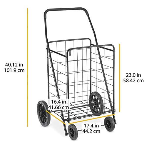 Whitmor Extra Large Utility Foldable Shopping Cart with Wheels, 100 Lb Capacity, Heavy Duty Grocery Cart with Steel Frame, Foam Handle, Rolling Collapsible Utility Trolley for Grocery, Laundry, Black - size: 17.4"L x 16.4"W x 40.12"H, Black