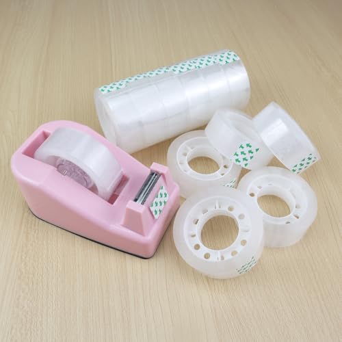 Desktop Tape Dispenser,1 Pack Pink Tape Dispensers with 12Rolls Transparent Tape, for Packaging in Office,Restaurant, Flower Shop,Cake Shop (Pink) - color: Pink
