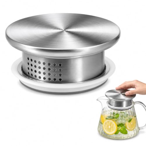 Hemobllo Water Pitcher Lid Replacement Stainless Steel Kitchen Jug Cover with Dual Water Outlets Silver Metal Pitcher Lid for Cold Jug Universal Fit for Home and Restaurant Use