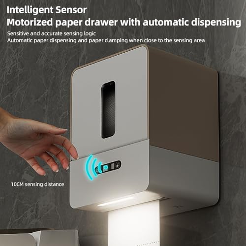 Sanpyl Night Light Smart Electric Paper Towel Dispenser, Touchless Roll Paper Dispenser with Custom Length Settings for Home Hotel - Battery Powered Plastic (Coffee Color) - color: Coffee Color