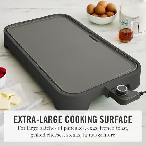 Martha Stewart 12"x 22" XL Electric Griddle, Ceramic Nonstick Flat Top - color: Caviar Gray