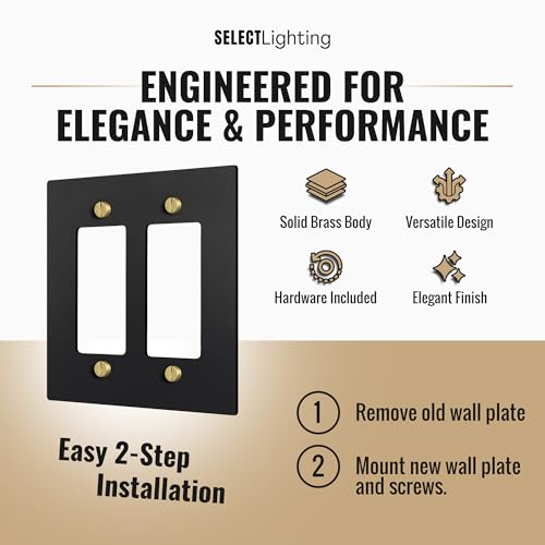 SELECT 2-Gang Solid Brass Wall Plate Cover, Black w/Brass Accessories - color: Black with Brass, size: 2 Gang, style: Wall Plate