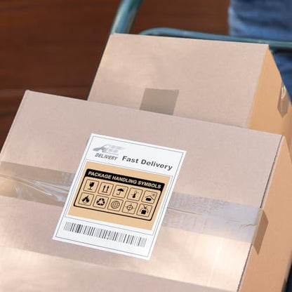 Khaki Thermal Labels 4 × 6 Inch Waterproof Vinyl Stickers 250 PCS - color: Khaki