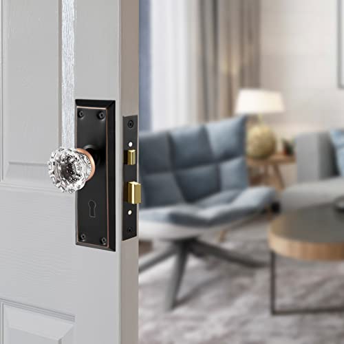 Mortise Lock Set for Interior Door with Crystal Glass Door Knobs - color: Oil Rubbed Bronze, size: Interior Mortise