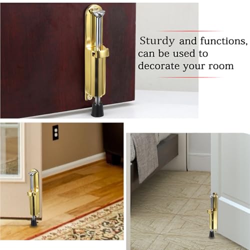Sumnacon Kickdown Door Stop - Stainless Steel Easy Step Door Stopper, Spring Loaded Telescopic Step On/Off Door Stopper Rubber, Adjustable Heavy Duty Door Locks Holder Stop/Release by Foot, Gold - color: Gold