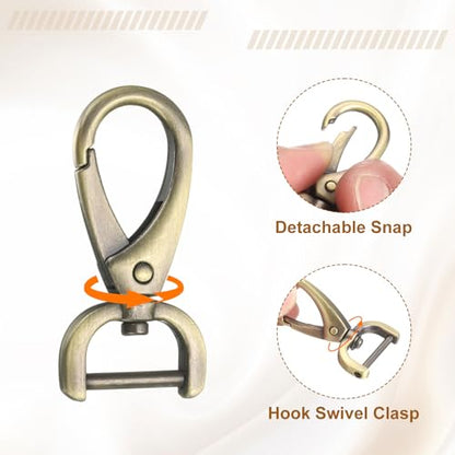 HARFINGTON 2Pcs Detachable Snap Hook Swivel Clasp 5/8" D Ring with Swivel Lobster Claw Clasps Hook for Purse Strap Keychain Bag DIY Craft, Brass - color: Brass, size: 5/8"