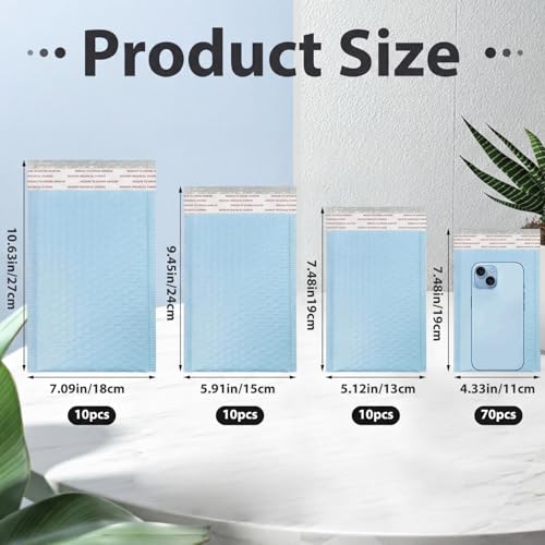 Henoyso 100 Pcs Blue Bubble Mailer 4 Sizes Adhesive Padded Envelopes - color: Blue