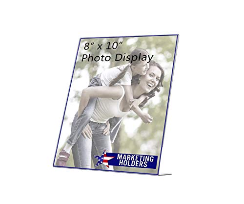 Marketing Holders 2 Pack Acrylic Sign Holder for 8" x 10" Printed Media Clear Plastic Side Load Slanted Countertop Display for Reception Desks in Medical Offices Clinics and Hospitals - size: 8"w x 10"h