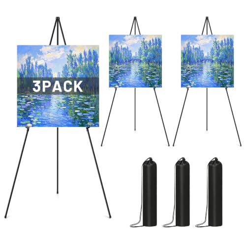 Easel Stand for Sign, Aredy 63 Inch Portable Floor Easel (3 Pack) - Metal Tripod Poster Stand for Display, Painting Canvas & Picture - Foldable & Adjustable, Black