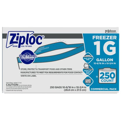 Ziploc Gallon Food Storage Freezer Bags, Grip 'n Seal Technology for Easier Grip, Open, and Close, 250 Count (Pack of 8, 2000 Count Total) - size: 250 Count (pack of 8)