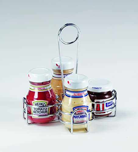 G.E.T. 4-221623 Metal Condiment Condiment Caddy with Number Holder, 4 Compartment, Chrome, 6.5" x 6.5"