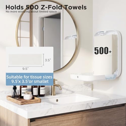 Paper Towel Dispenser Wall Mount, Holds 500 Multifold or 400 C-Fold Towels - color: White