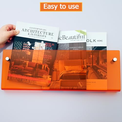2 Pack Orange Acrylic Magazine Holder, Wall Mount Hanging Bookshelf Literature Storage Rack, Brochure File Display Shelf for Waiting Room, Living Room, Office, Home - size: Orange 17 Inch