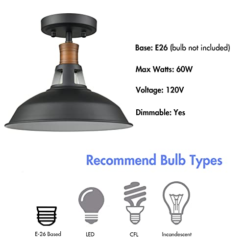 CLAXY Industrial Ceiling Light Semi Flush with Black and White Barn Shade - color: Black and White