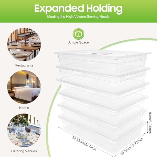 6 Pack Commercial Food Storage Containers, Food Prep Containers, 4 Inch Deep Clear Food Pan with Lids for Restaurant, Hotel