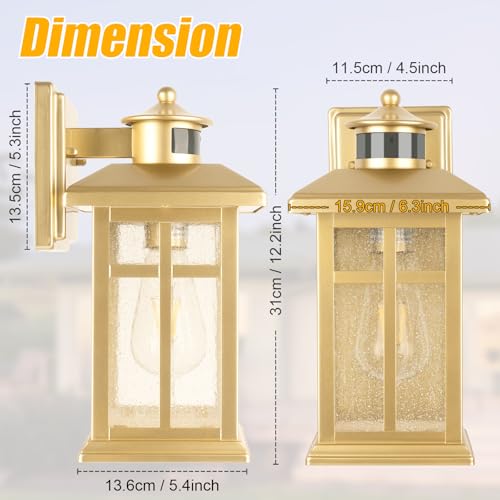 Brilvibera Outdoor Light Fixture Motion Sensor, Modern Outside Wall Lights - color: Gold, size: 12 inches