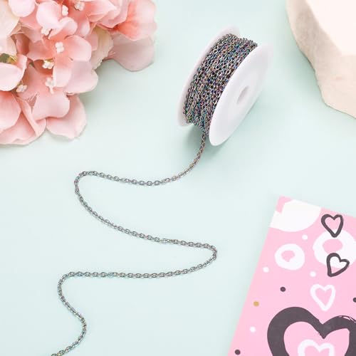 Craftdady 32.8 Feet Stainless Steel Cable Chain Link Multi-Color Unwelded Oval Cross Chain 2.5x2.5mm with Spool for Jewelry Pendant Necklace Bracelet Making - color: Multi-Colors, 10 Meters, 2.5x2.5mm