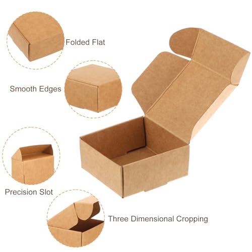 HekouJiub 100 Pcs Mini Cardboard Boxes, 2.16" x 2.16" x 1" Small Gift Boxes Brown Kraft Paper Packaging Boxes Foldable Shipping Box for Jewelry, Art Crafts, Small Business Packing, Party Favors - color: Brown