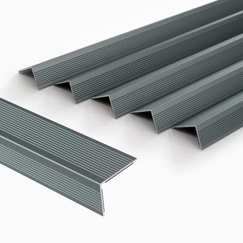5-Pack 36 Inch Aluminum Peel and Stick Stair Nosing Matte Gray Staircase Step Treads Anti-Slip Stair Edge Protector, Waterproof Self Adhesive Stair Nose Molding Trim for Outdoor & Indoor - color: Matte Gray, size: 36 Inch