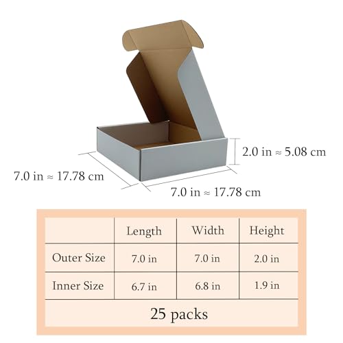 7 x7 x2 Inch Shipping Boxes Set of 25,White Corrugated Cardboard Mailers - size: 7x7x2 inches