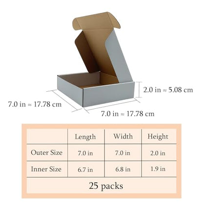 7 x7 x2 Inch Shipping Boxes Set of 25,White Corrugated Cardboard Mailers - size: 7x7x2 inches