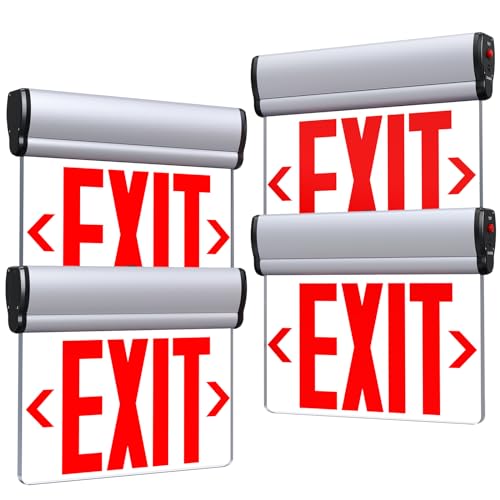 Led Edge-Lit Exit Sign ,Brushed Aluminum Housing Single-Sided Clear Rotating Acrylic Panel,Hardwired Emergency Exit Signs with Battery Backup, 120V-347VAC,Red Led Emergency Exit Light for Business , UL Listed,Top/Side/Wall Mount(4 Pack) - size: Single Sid
