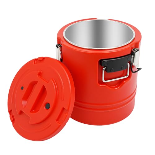 15L/3.96 Gal Insulated Soup Carrier, Stainless Steel Insulated Soup Container Bucket Hot & Cold Thermal Bucket with Lid Commercial Food Warmer for Parties Picnics Cafes Restaurants - color: Red, size: 15L/3.96 Gal