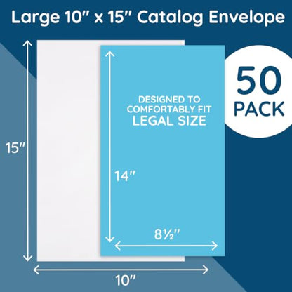 Blue Summit Supplies 50 10" x 15" Catalog Envelopes, Self Seal, White - size: 10 x 15