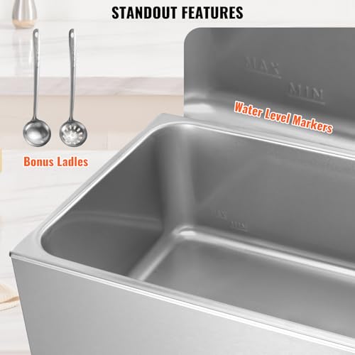 VEVOR Commercial Food Warmer 24QT Bain Marie 1200W Electric Buffet Steam Table - Countertop Stainless Steel for Wet or Dry Use - Parties, Catering and Restaurant - size: 12x20 Full Pan with display