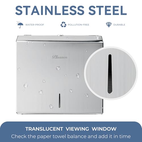 Commercial Paper Towel Dispenser Wall Mount - Heavy Duty Stainless Steel Multifold Paper Towel Dispenser for Bathroom Restroom & Office - Fits C Fold Trifold Hand Towels - color: Brushed