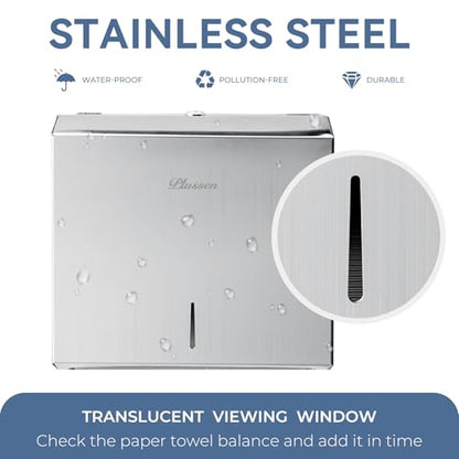 Commercial Paper Towel Dispenser Wall Mount - Heavy Duty Stainless Steel Multifold Paper Towel Dispenser for Bathroom Restroom & Office - Fits C Fold Trifold Hand Towels - color: Brushed