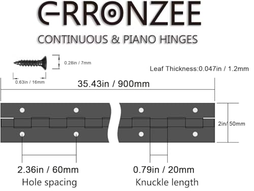 Black Piano Hinge 36 Inch x 2 Inch Open Width - color: Black, size: 36" Long x 2" Overall Width
