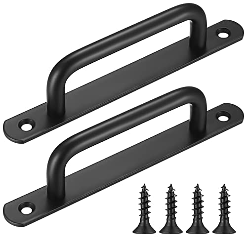 2 Pcs Barn Door Handles, Sliding Door Pull Handles, Stainless Steel Closet Cabinet Door Handles Pulls with Plates for Cupboard Cabinet Wardrobe Drawer Shed Pull Handles, 160mm/6.3 inch - Black - color: Black, size: 6.30 inch