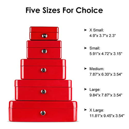 Kyodoled Medium Cash Box with Money Tray,Small Safe Lock Box with Key,Cash Drawer,7.87"x 6.30"x 3.54" Red Medium - color: Red-1PACK, size: Medium