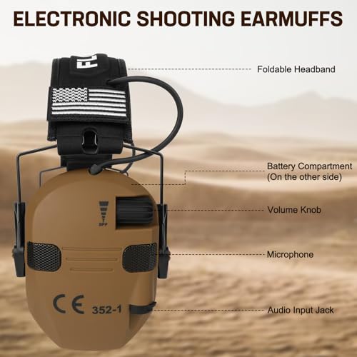 Electronic Ear Protection for Shooting with 5X Sound Amplification, Active Ear Protection for Gun Range, Gun Range Hearing Protection Muffs, NRR 26dB Noise Reduction Headphones for Hunting/Shooting - color: Coffee Brown