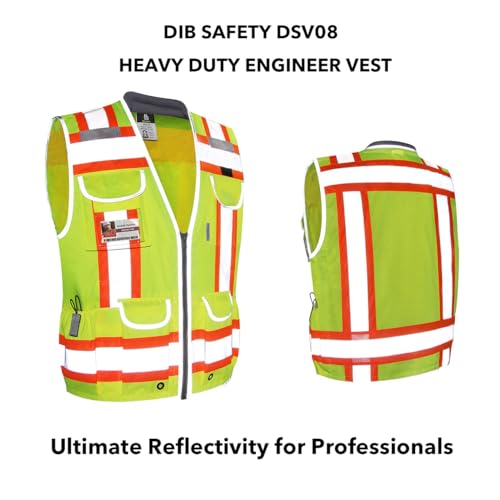 Dib Safety Hi Vis Heavy Duty Surveyor Safety Vest Made with 3M Tape - color: Yellow / Heavy Duty, size: Small