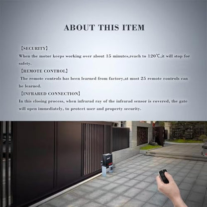 Automatic Sliding Gate Opener with Remote Control Transmitters and Infrared Photocell Sensor - Chain Driveway Security Door Operator Kit (for 1800lb & 40ft Gate, AT1800) - size: AT1800-BLACK