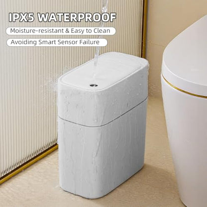 JUDRDO 3.5 Gal Slim Touchless Bathroom Trash Can, Automatic Diaper Pail - color: White-n21