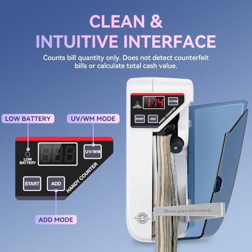 PONNOR Portable Money Counter Machine, UV/WM Compact Cash Bill Counter