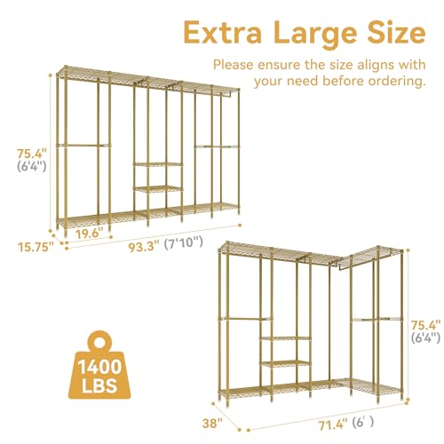 Higeego H5 Heavy Duty Clothes Rack, Freestanding Clothing Rack, Gold - color: Gold