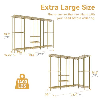 Higeego H5 Heavy Duty Clothes Rack, Freestanding Clothing Rack, Gold - color: Gold
