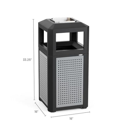 Safco Evos Steel Trash Can, 15 Gallons, Indoor and Outdoor Use, Heavy Duty Garbage Can with Plastic Liner and Ashtray - size: 15 Gallon, style: Side Open/Ash Urn